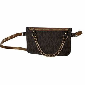Michael Kors Belt Bag Wallet Sz M Logo Chain Zip Adjustable Fanny Pack Brown